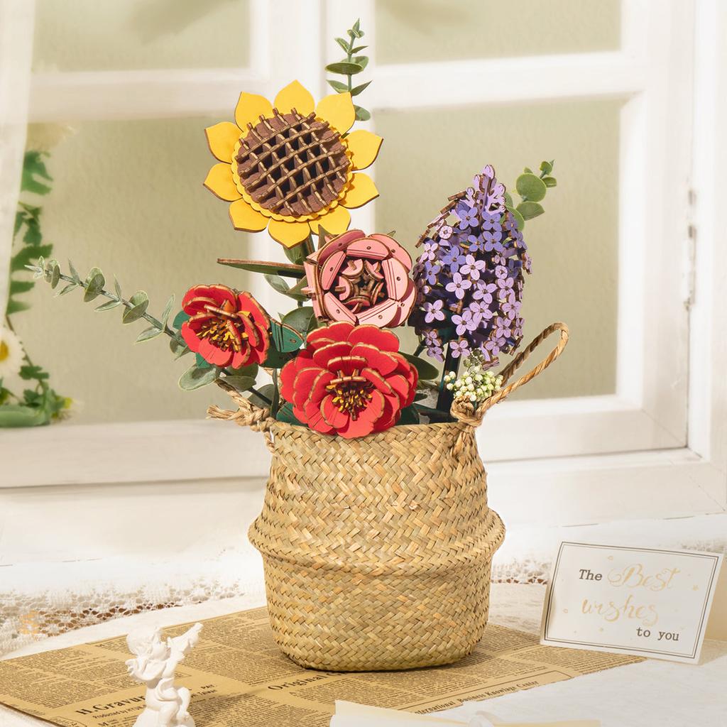 ROBOTIME Rowood DIY Wooden Flower Bouquet 3D Wooden Puzzle TW01H