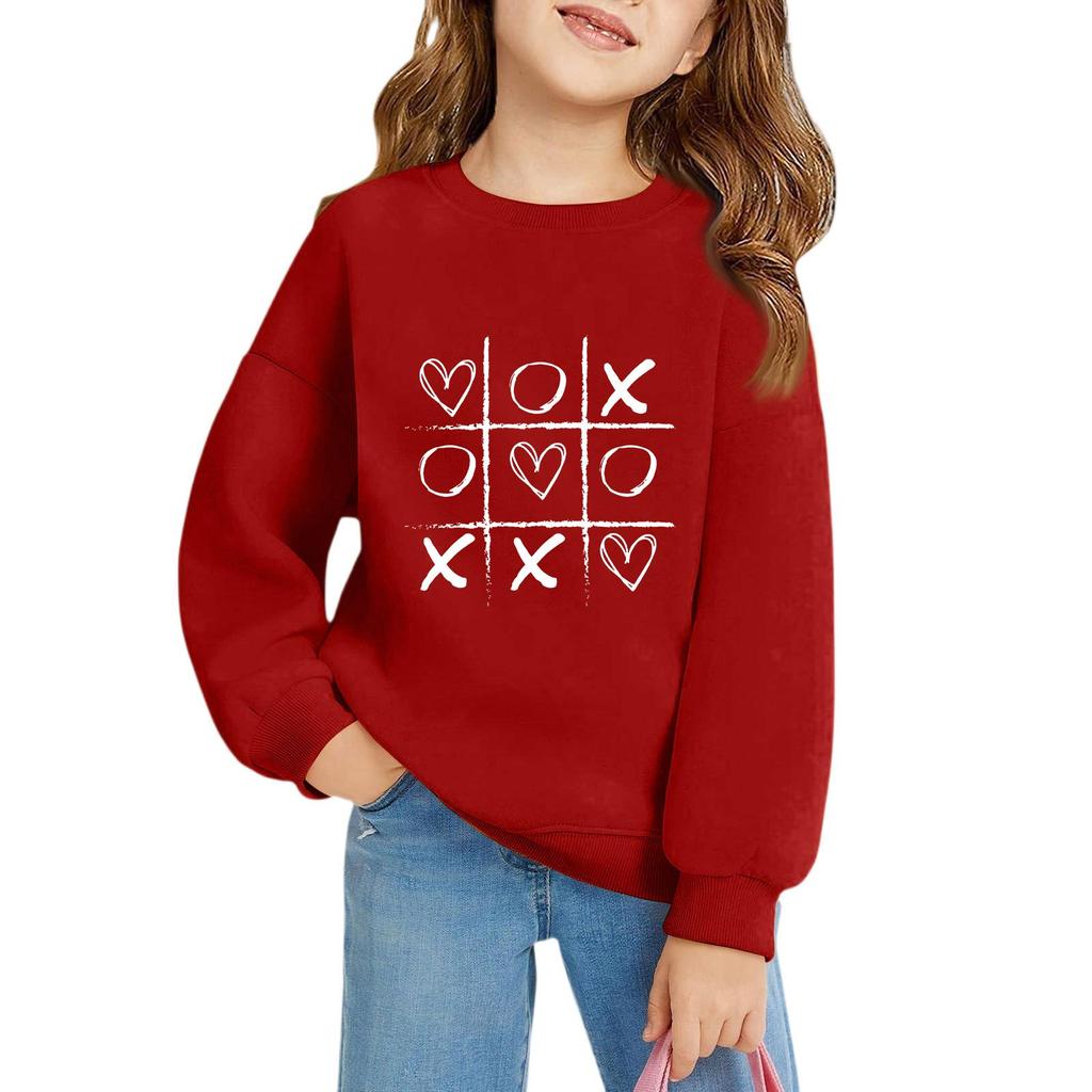 Girls Round Neck Pullovers For Kids Printed Baby Tops Valentine's Day