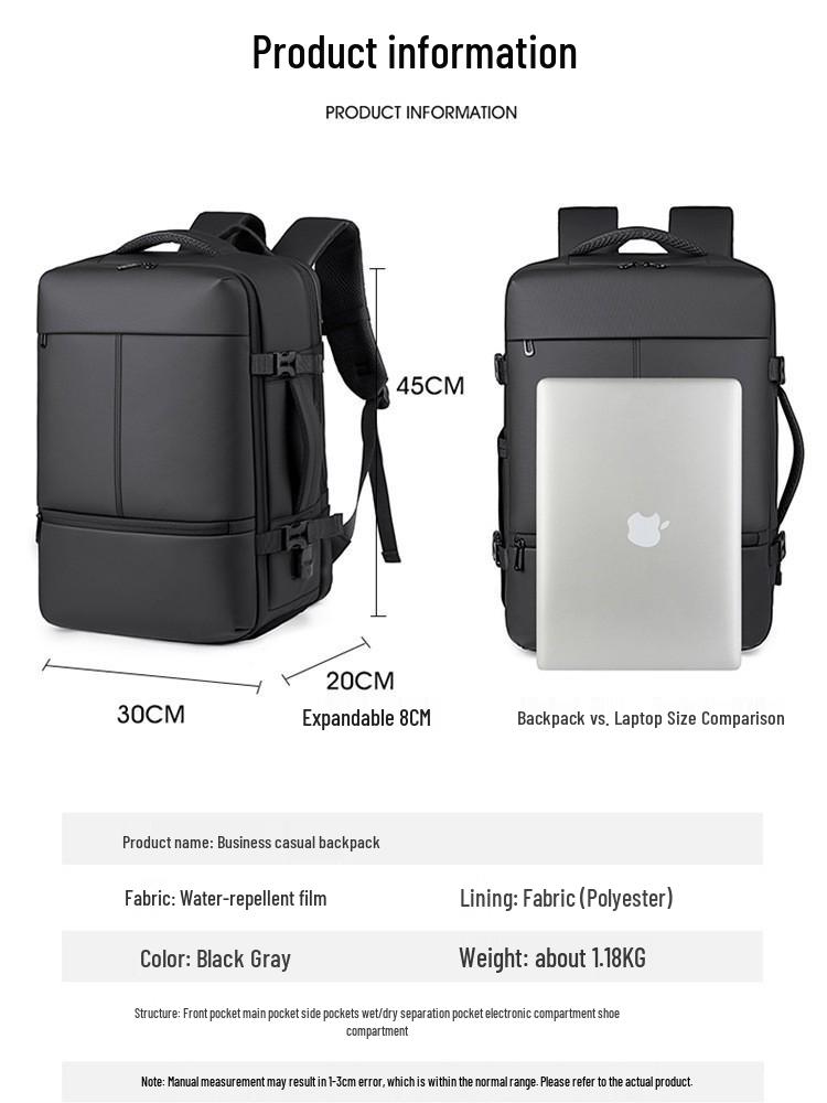 Expandable High-End Laptop Backpack with Shoe Compartment