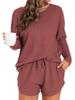 2025 Women's Solid Color Round Neck Casual Long Sleeve Pocket Set