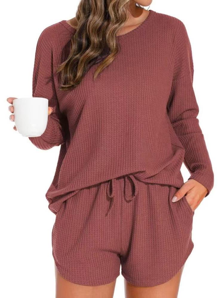 2025 Women's Solid Color Round Neck Casual Long Sleeve Pocket Set