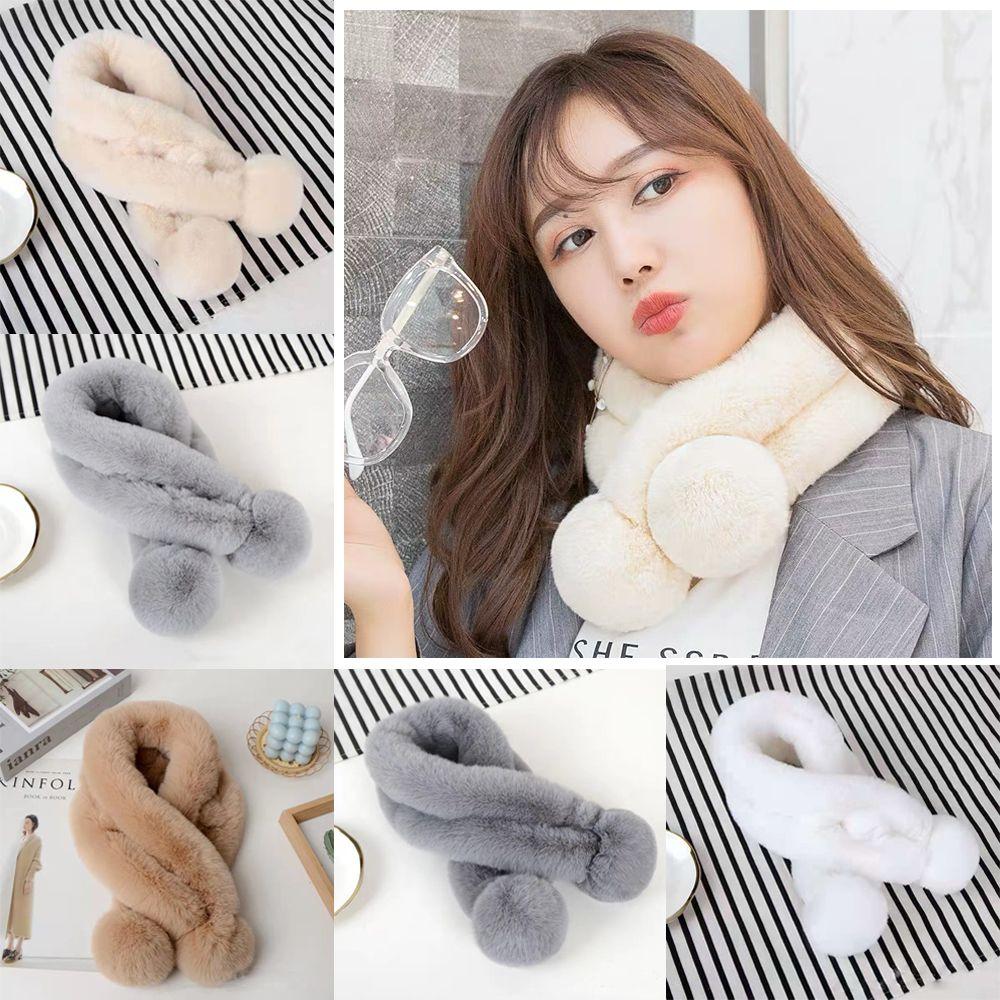 Faux Fur Plush Windproof Student Gift Neckerchief Plush Scarfs Fur Ball Cross Scarf Warm Bib
