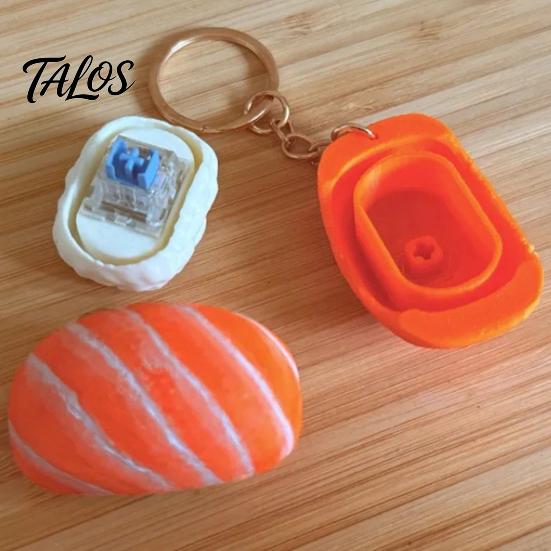 Portable Stress Reliever Keychain Pendant, Simulated Salmon Sushi Relief Toy with Hanging Healing Pendant Charm Chain, 3D Printed Food Ornament