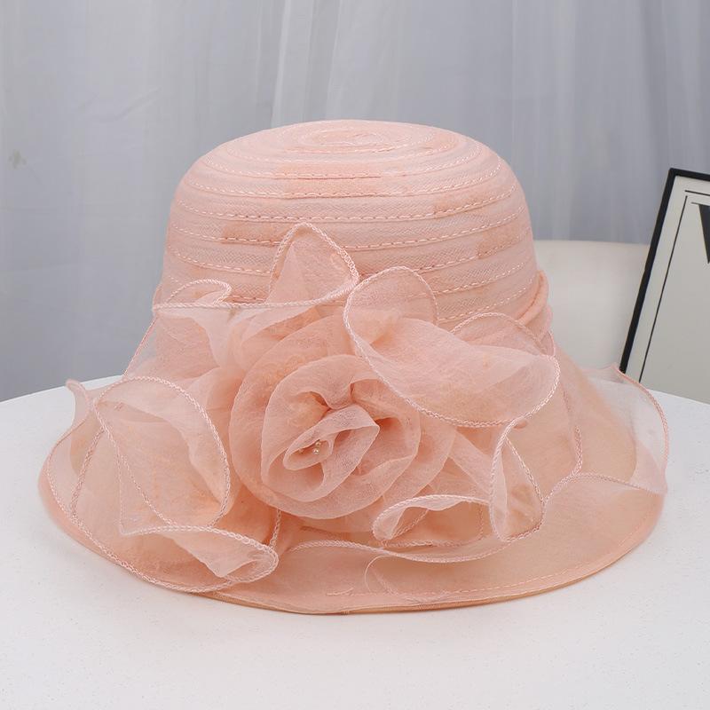Dámský organzový síťovaný klobouk s květinovou ozdobou, vícevrstvý, francouzský elegantní, 3D květinová dekorace, síťovaný klobouk pro zvláštní příležitosti