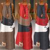 Damen Vintage O-Ausschnitt Ärmellos Color Block Wellenlinie Taschen Langes Lockeres Kleid