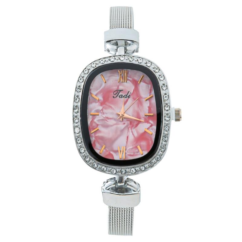 Tadi Women s Fashion Watch Oval Dial with Crystal Embellished Bezel Stainless Steel Mesh Band Quartz Movement Elegant Design One Size красный