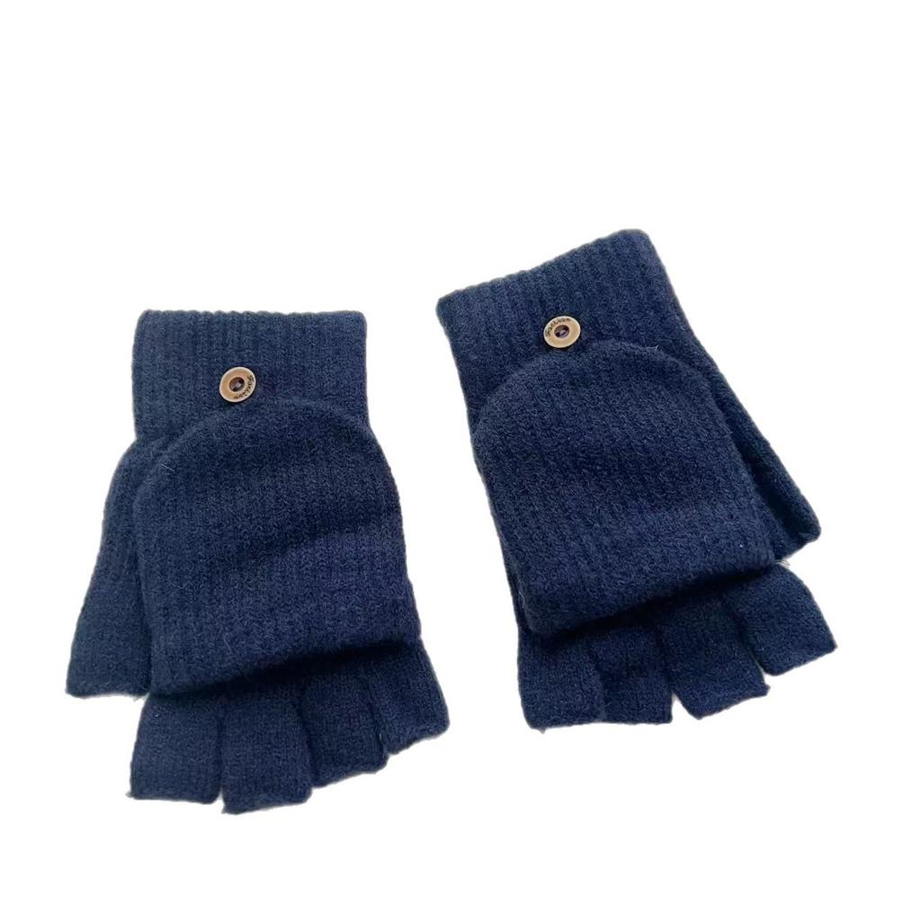 Solid Color Flip Gloves New Warm Solid Color Plus Velvet Writing Fingerless Simple Gloves