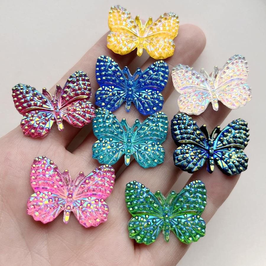 New 30*23mm  AB color Resin Butterfly Rhinestone diy hair accessories Flat back Scrapbook Flat back wedding decoration 10pcs/lot