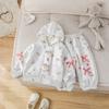 Girls Cartoon Bear Fleece Set Cute Bow Hoodie Pants Winter Outfit Kids Warm Clothing