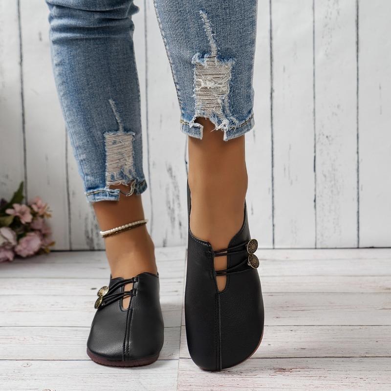 New Soft Leather Flat-bottomed Casual Single Shoes Women's Summer Shallow Mouth One-pedal Simple Fashion Women's Shoes