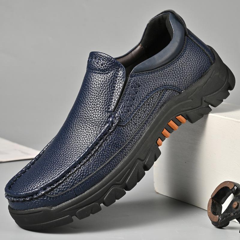 

Мужская обувь весна и осень высококачественная мужская кожаная обувь деловая на одном педале нескользящая мягкая подошва 48 темно-синий