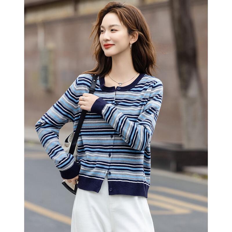 Demana Retro Overture Women's Striped Color-Block Knit Cardigan