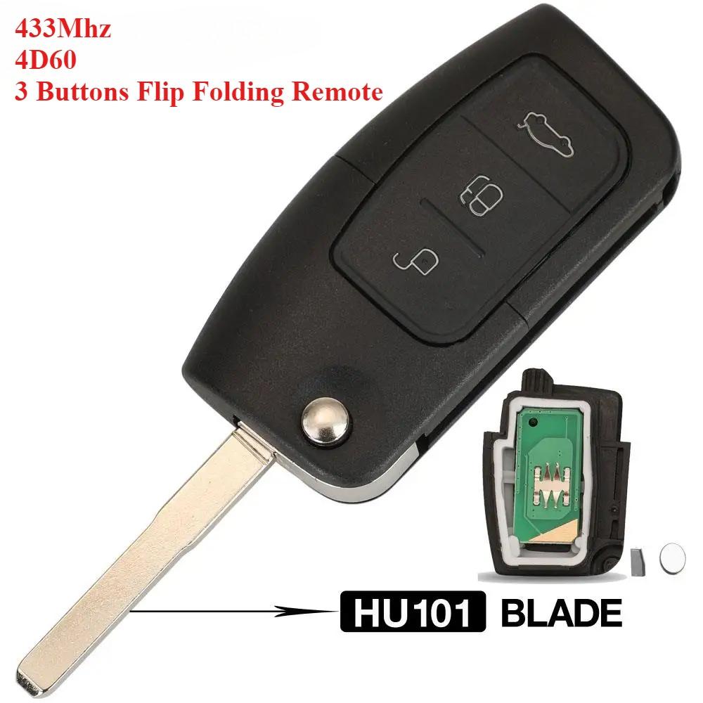 

433MHz 4D63 40bit 80bit 3 кнопки Flip Folding Remote Control Key for Ford Focus Fiesta 2013 Fob Case HU101 Blade