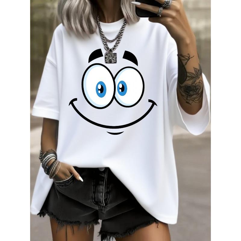 Plus Size, Women s Plus Size Clothing, Women s Plus Size Tshirt, Casual Short Sleeved Round Neck Top, Medium Stretch Fabric, Machine Washed, S белый