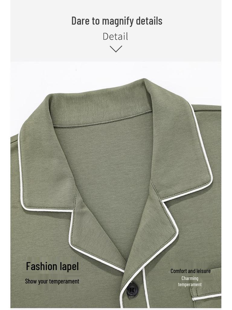 Herren Übergröße Reiner Baumwoll-Pyjama-Set - Langärmiger Cardigan für Herbst/Winter