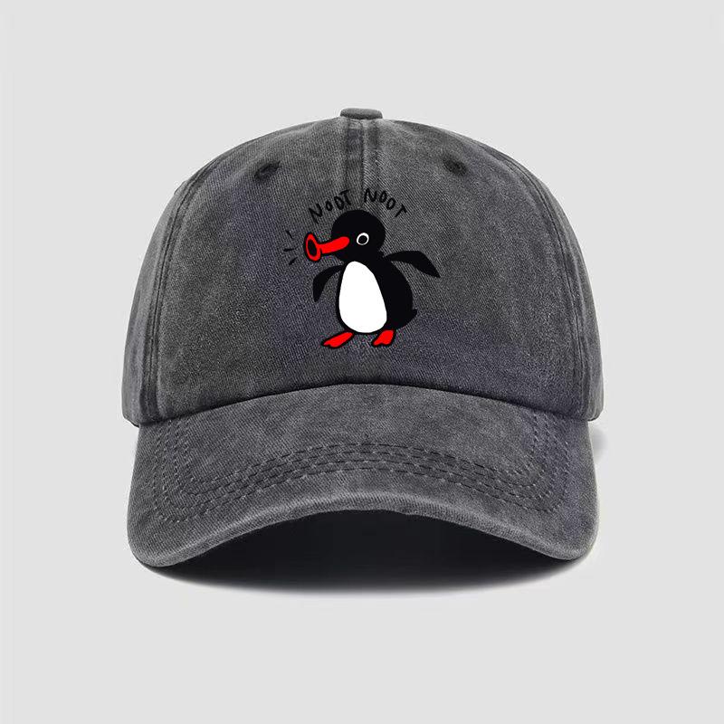 Cross-border hottest curved brim wash cotton baseball cap cartoon penguin sun protection baseball cap sun protection spot outdoo
