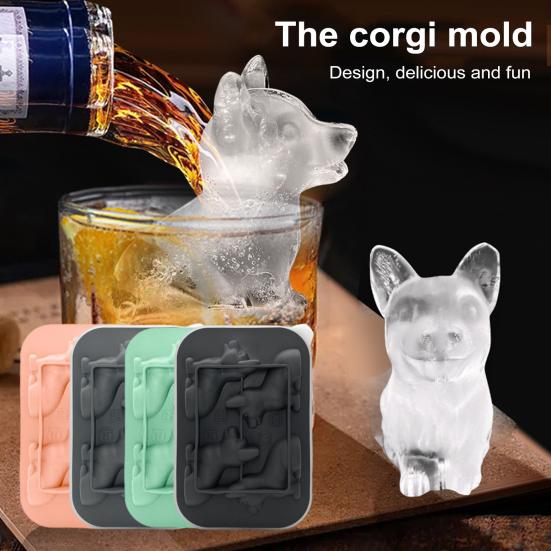 Silicone Ice Cube Tray Corgi Shapes Ice Cube Mold Built-in Funnel Large Craft Tray for Whiskey Cocktails Bourbon DIY Chocolate Soap Maker