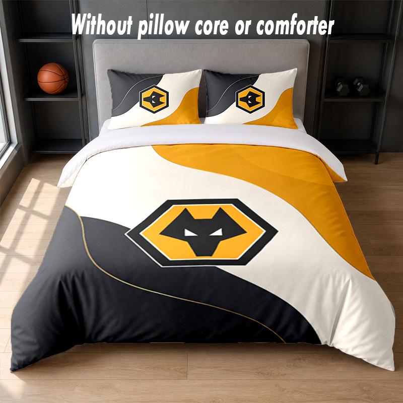 Wolverhampton Wanderers Football Design Bed Bedding Set 1 Duvet Cover + 2 Pillowcases Soft Breathable Household Bed Linens