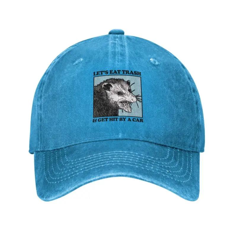Personalisierte Baseballkappe aus Baumwolle mit dem Aufdruck „Lasst uns Müll essen und von einem Auto angefahren werden“ für Damen und Herren, verstellbar, ideal für Opossum-Fans, Dad Hat, Streetwear