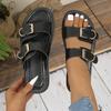 Lässige Sandalen Damen Leder Metall Knöchelschnalle Riemen Sommer Strand Damen Niedriger Absatz Sportschuhe Handgefertigt