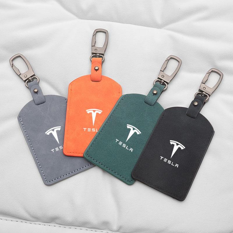 TCFJN1 1Pcs Suede Car Smart Remote Key Card Case Cover Protector Shell Holder Auto Keychain Accessories For Tesla Model 3 Model Y 2020