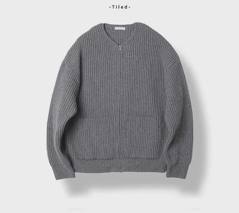 Męski kardigan dzianinowy w jednolitym kolorze na jesień/zimę 2024: Modny, Casualowy, Pasujący do wszystkiego, Okrągły dekolt, Dostępne duże rozmiary