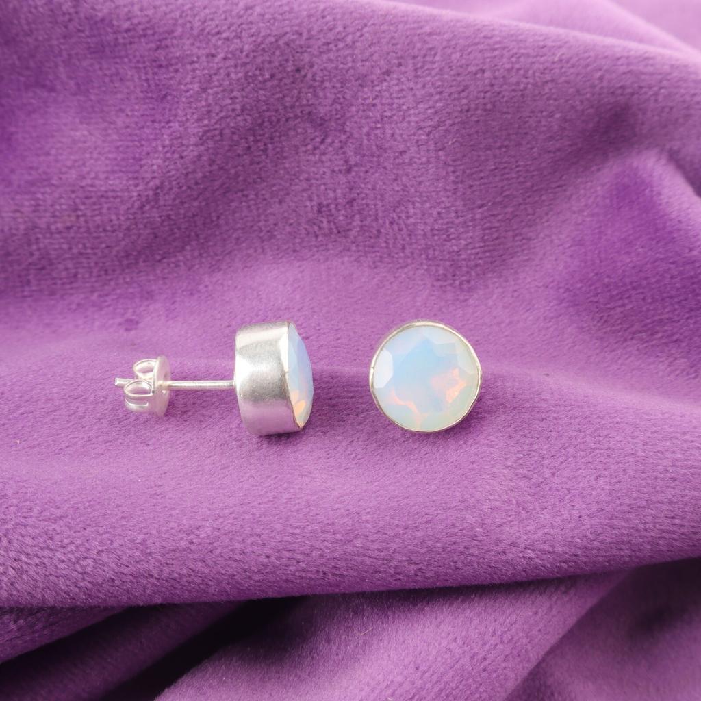 October Milky Opal Stone 925 Silver Anniversary Gift Stud Post Earrings Jewelry EE-150-18
