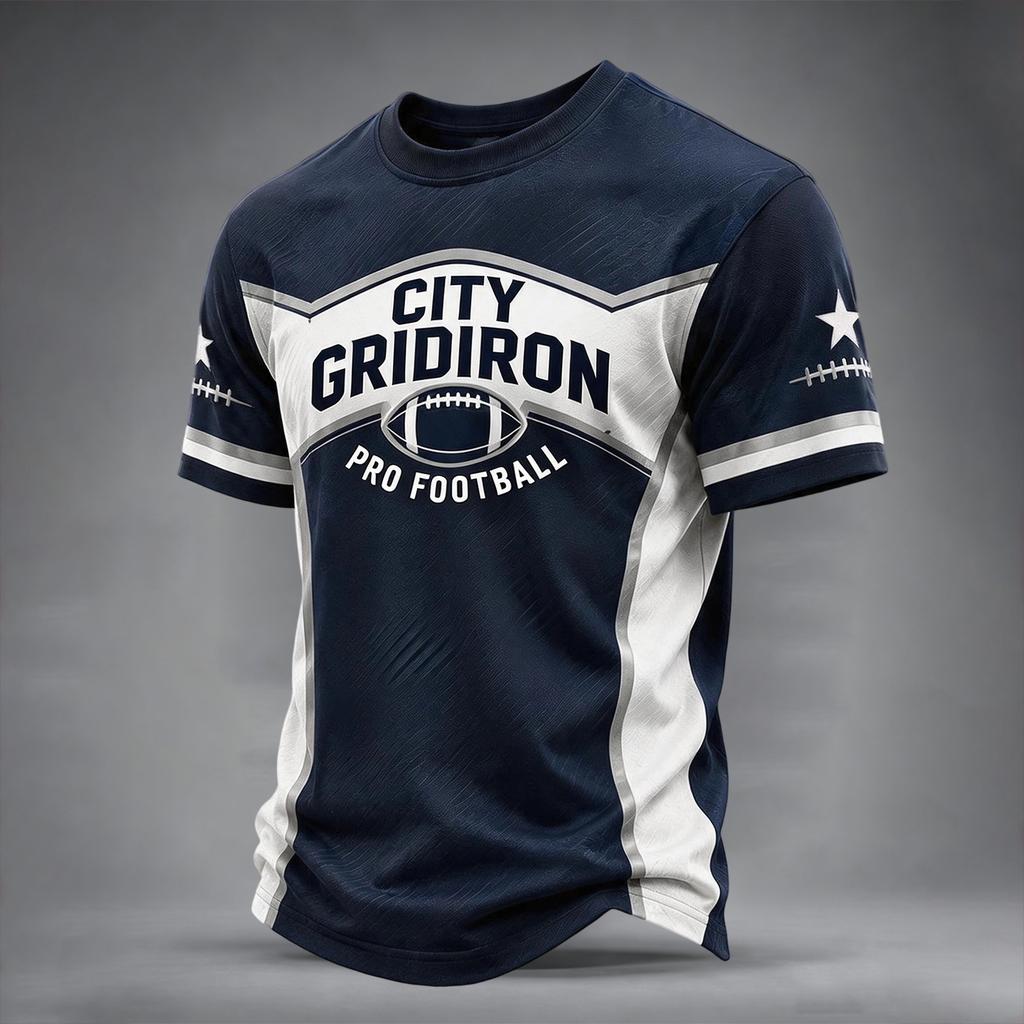 Men's Casual Fit Crewneck Short Sleeve T-Shirt with Rugby Graphic Print