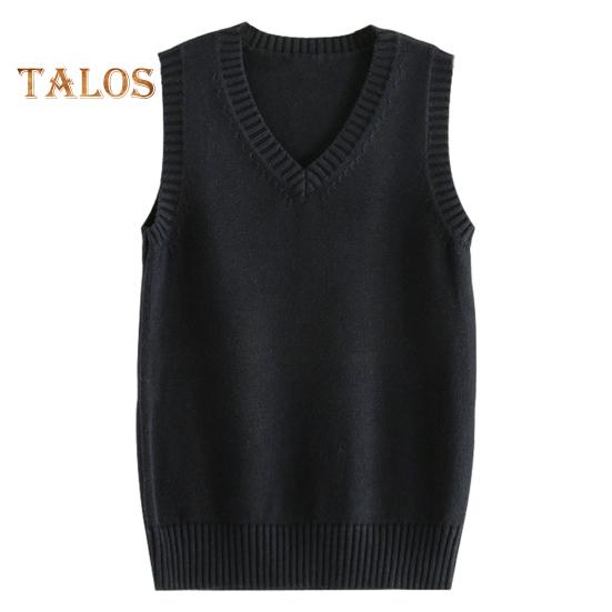 

Женский вязаный жилет с V-образным вырезом без рукавов с ребристым краем однотонный жилет топы осень-зима свободный трикотаж XXL чёрный