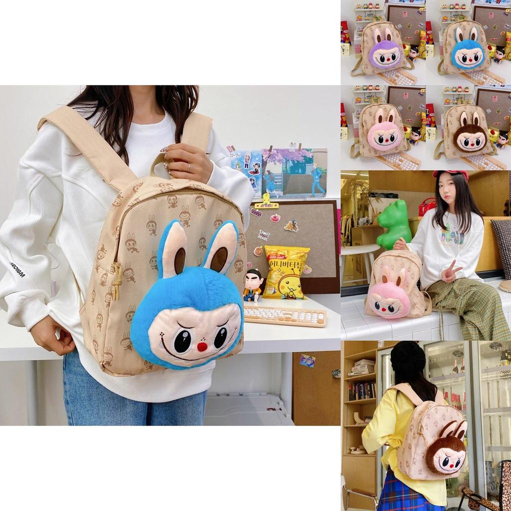 Cartoon Plush Backpack With Canvas Material And Adjustable Straps For Daily Use