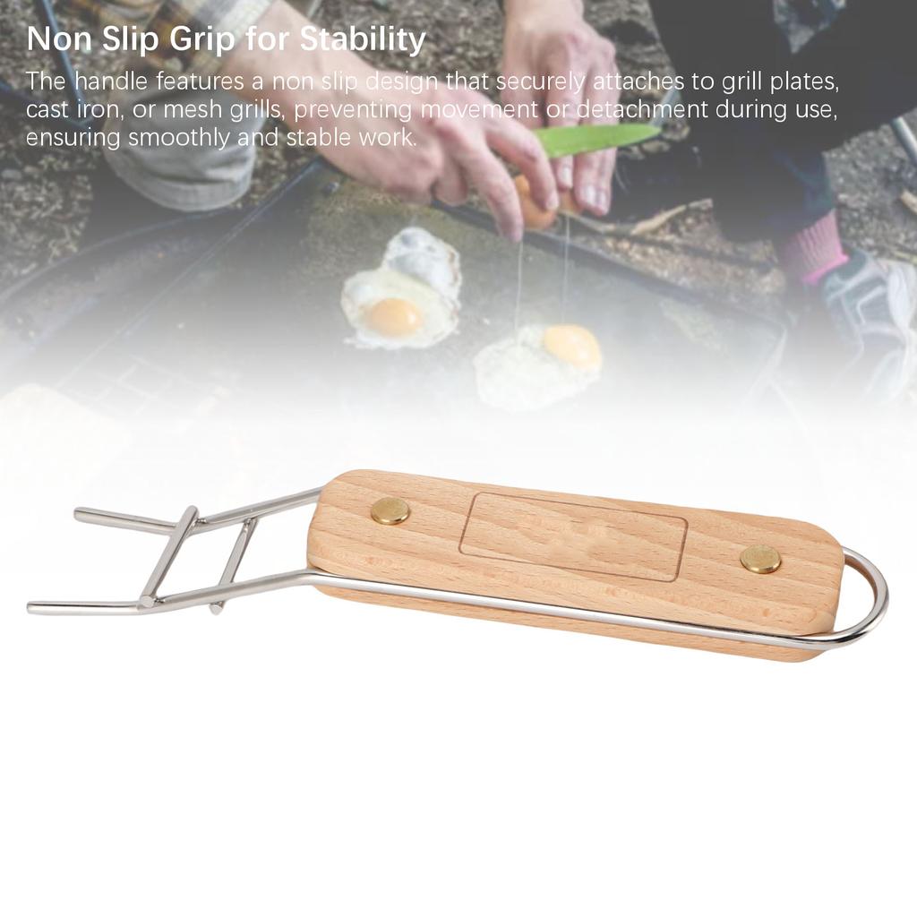 Stainless Steel Anti Scald Clip Wooden Handle Anti Slip Multifunctional Grill Lifter for Camping BBQ