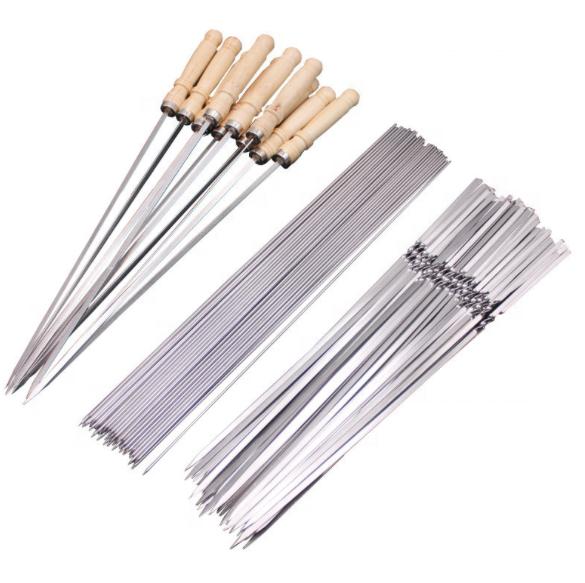Chicken Beef Vegetable Sticks Stainless Steel Bamboo Handle Turkish Kebab Sticks Skewew BBQ Skewers Kabab Maker