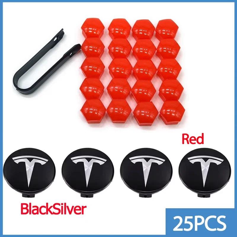 56mm Center Hub Caps for Tesla Model 3 Y S X Car Wheel Valve Cap Tire Lug Nut Protective Cover Exterior Decoration 25pcs / 29pcs