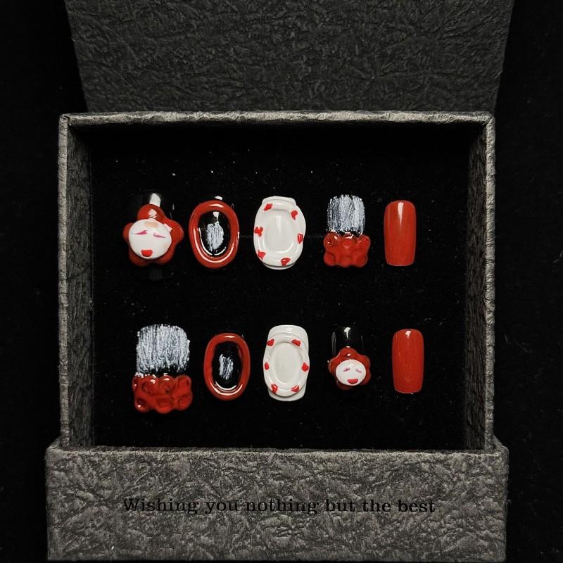 Short Flower Press-On Nails Women Handmade Halloween Christmas Nail Art Set Wearable Tips Extra Small