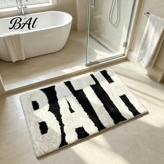 Wasserabsorbierende Fußmatte Moderne Badematte, Rutschfester Badezimmerteppich, Lustige Englische Buchstaben, Flauschiger Bodenteppich Maschinenwaschbar Gemütlich für Wanne Waschbecken Stilvoll