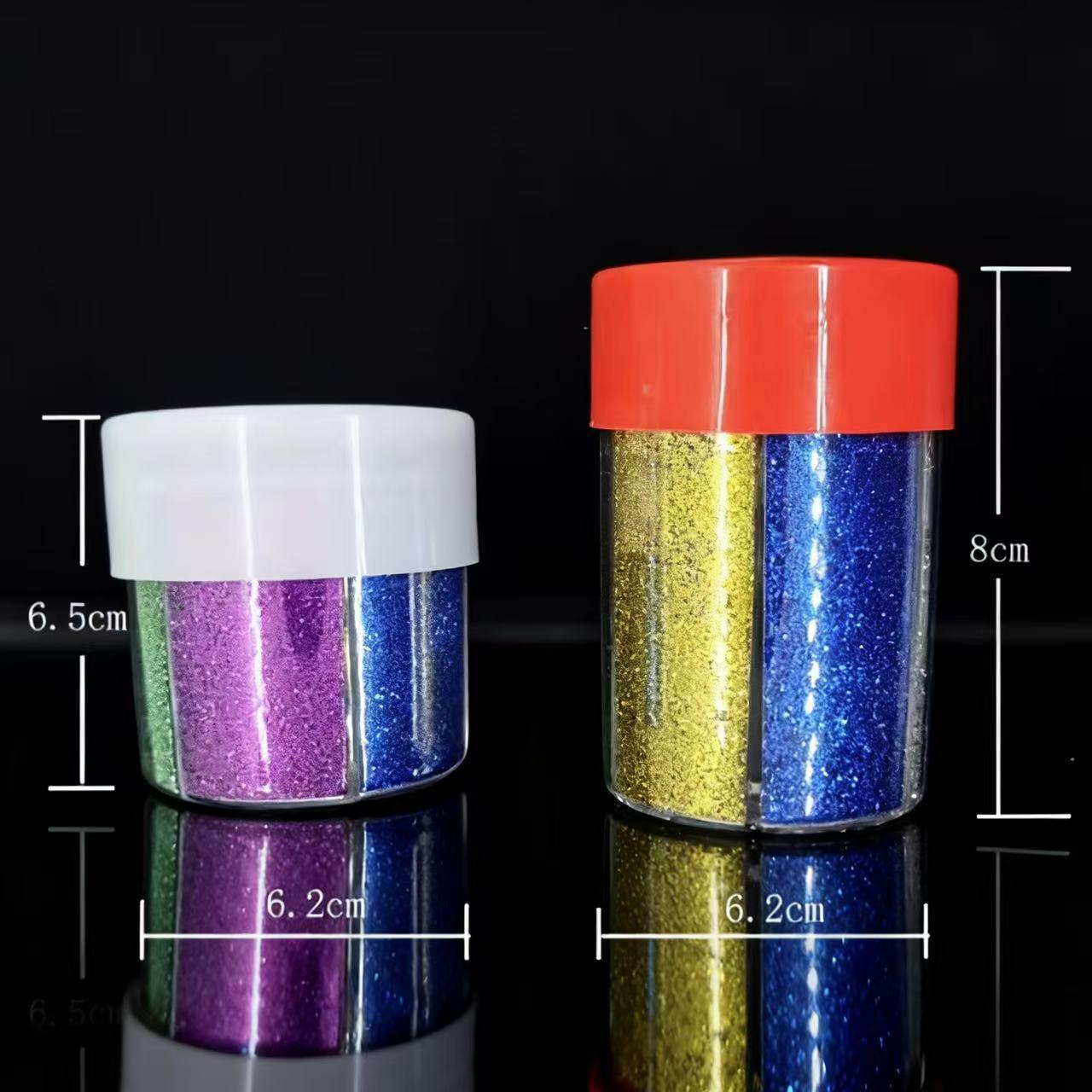 Custom 6-Grid Glitter Iridescent Powder Set with Sequins, Flash Powder, and DIY Gold & Silver Flakes. Large 6-Grid 6-Colors