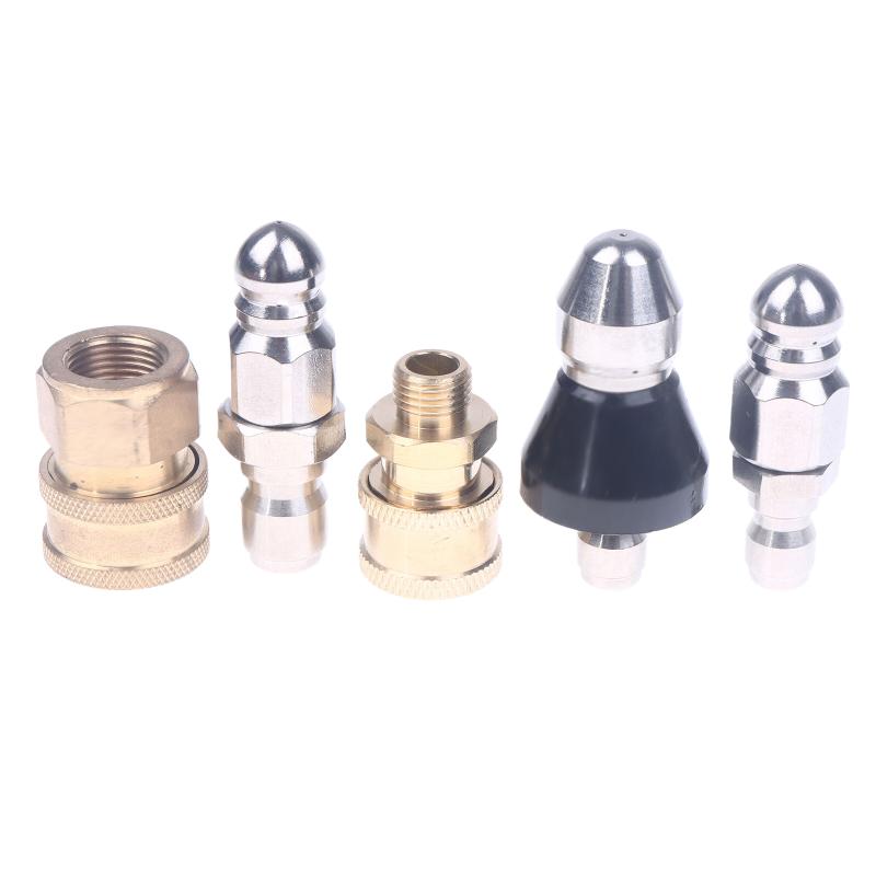 Mini Sewer Jetter Nozzle 1/4'' Quick Connect Drain Cleaning Nozzle Tips Kit for Drain Jetting Hose