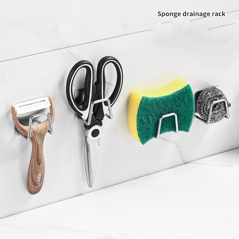Kitchen Stainless Steel Sink Sponges Holder Self Adhesive Drain Drying Rack Kitchen Wall Hooks Accessories Storage Organizer KTY
