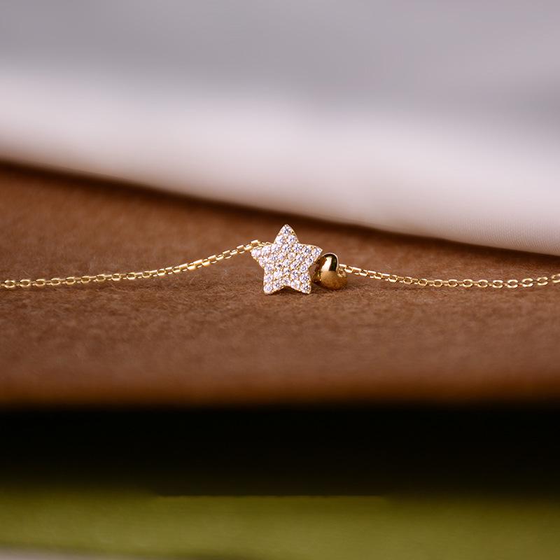 Niche Design S925 Sterling Silver Gold-Plated Diamond Star Pendant Necklace