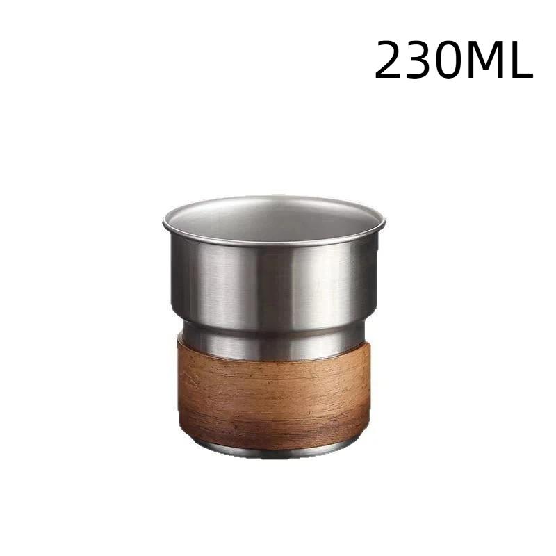 230/330Ml Stainless Steel Camping Mug With Wooden Anti Scald Sleeve Foldable Handle For Hiking Picnic Travel Use