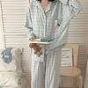 Love cat colored cotton grid pajamas women's spring and autumn long-sleeved trousers cardigan set loose break can wear loungewear