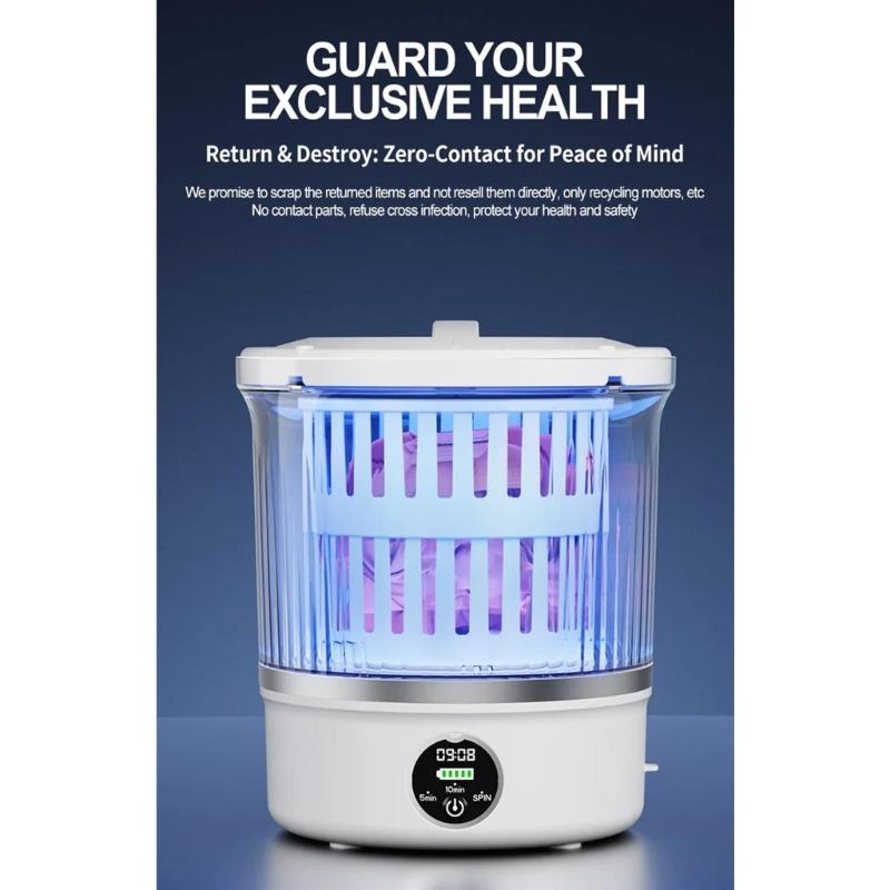 Compact Cordless Laundry Washer with Built In Battery for Delicate Clothes Dormitory Camping Water Saving Technology