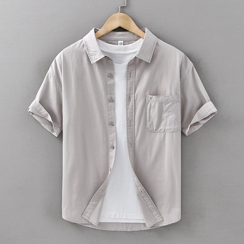 100% Cotton Short-Sleeved Shirt for Men, Japanese Style, Artistic Embroidery, Washed Pure Cotton Casual Shirt, Summer 2025 New Style