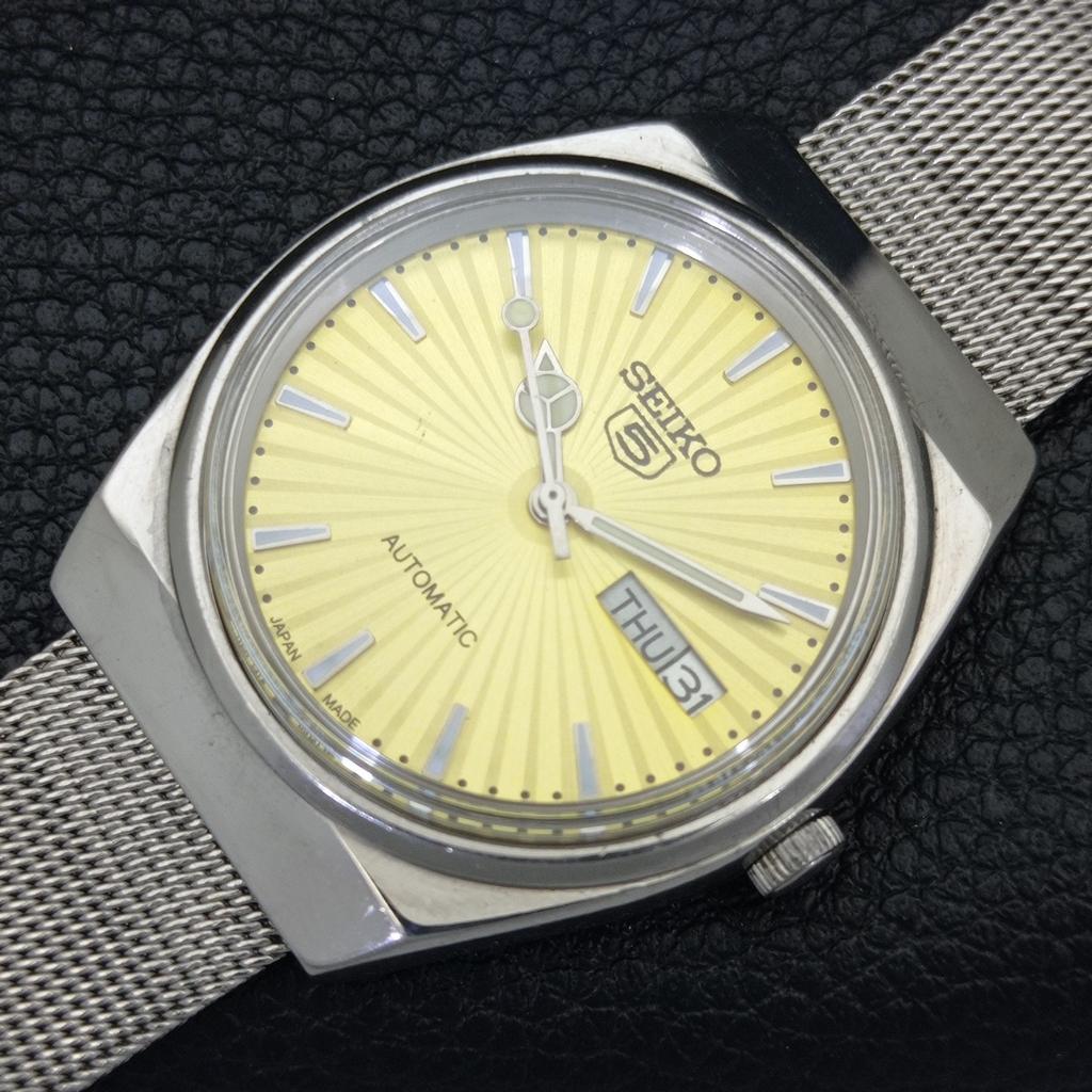 VINTAGE SEIKO 5 AUTOMATIC 6309A JAPAN MENS GOLDEN COLOR DIAL WATCH a701515-5 R206b-a701515