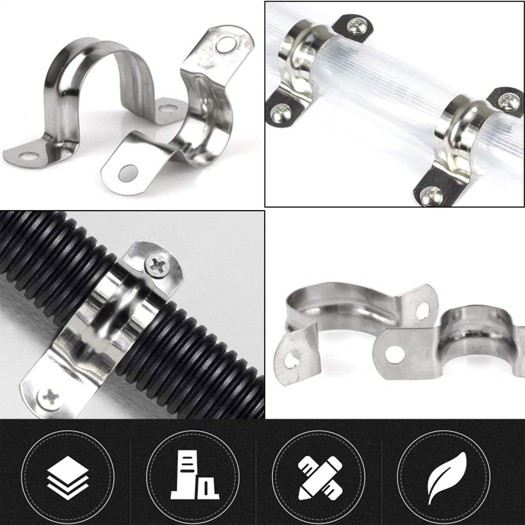 10pcs U Shape Pipe Clamps 20-60mm Stainless Steel Two Hole Strap Conduit Tube Clip Water 2-hole Pipe Strap Clamp