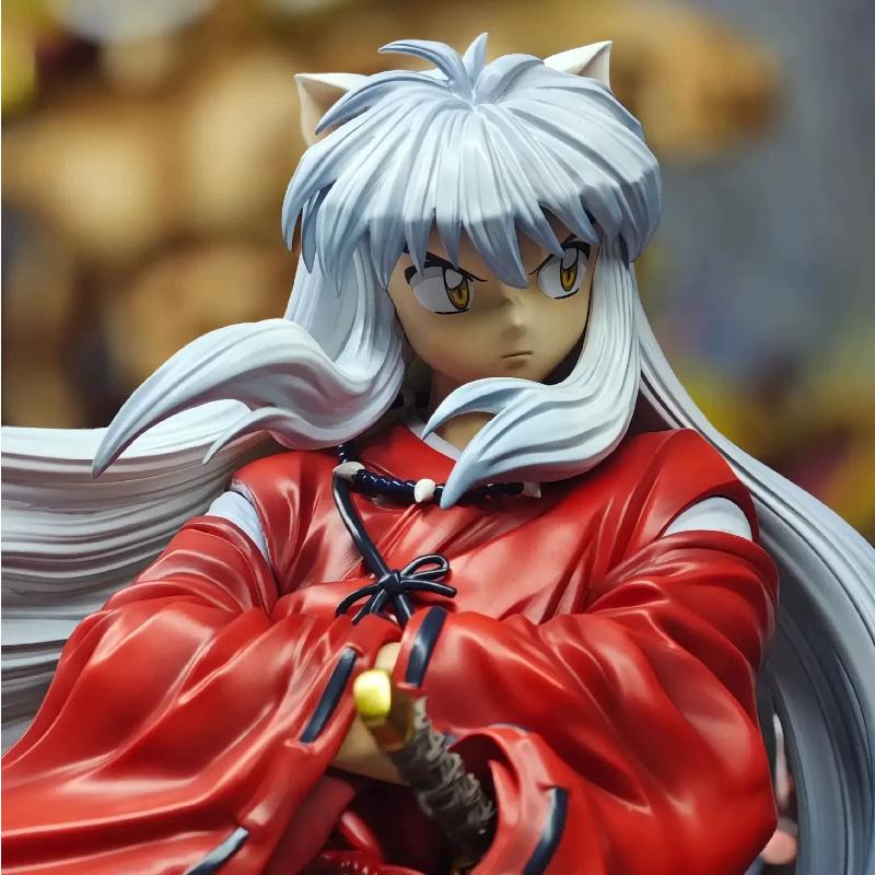34cm Inuyasha PVC Action Figure Anime Inuyasha Full Painted Samurai Statue With Base Desktop Ornament Collectible Model Toy Gift