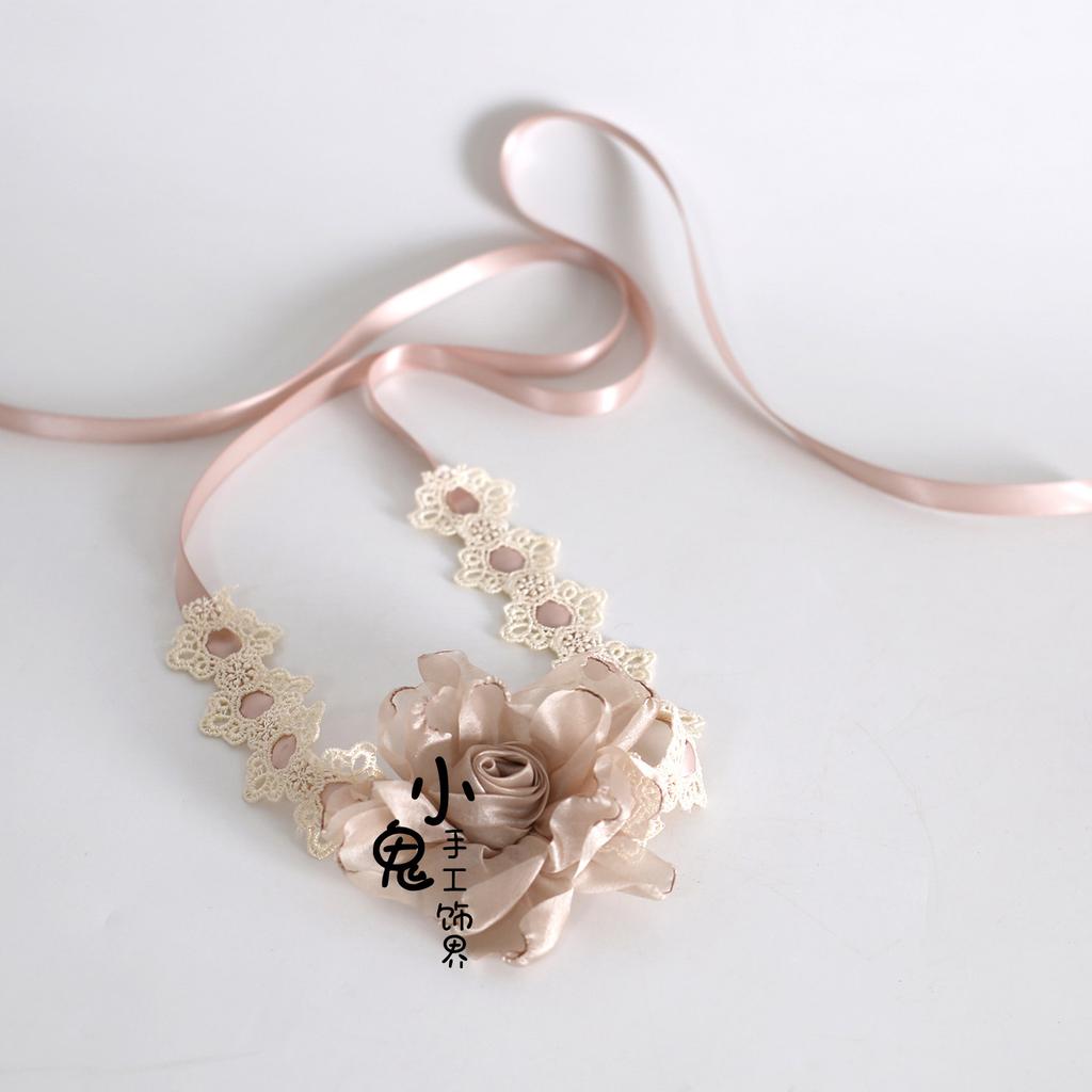 Original Handmade Lolita Hair Accessories Hairpin Flower Ball Bow Lace Champagne Headband Veil