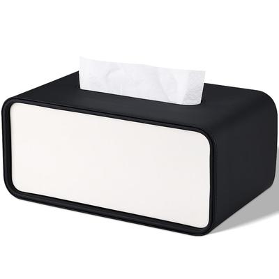 KINGFOM Tissue Case, Sophisticated Leather Tissue Box and Cover, Premium PU Leather with Rounded Edges, Available In 3 Colors (Black)