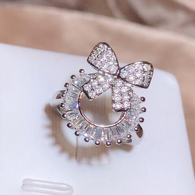 Sweet Romantic 925 Stamp Bow Shiny AAAA Zircon for Women's Classic Bow Jewelry New Anniversary Gift Engagement Rings for Women