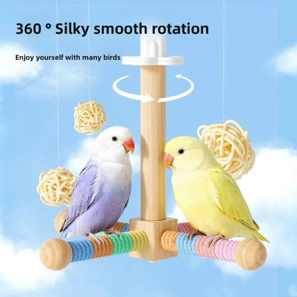 360° Rotatable Wood Bird Training Stand Birds Grinding Perch Holder Pet Birds Entertainment